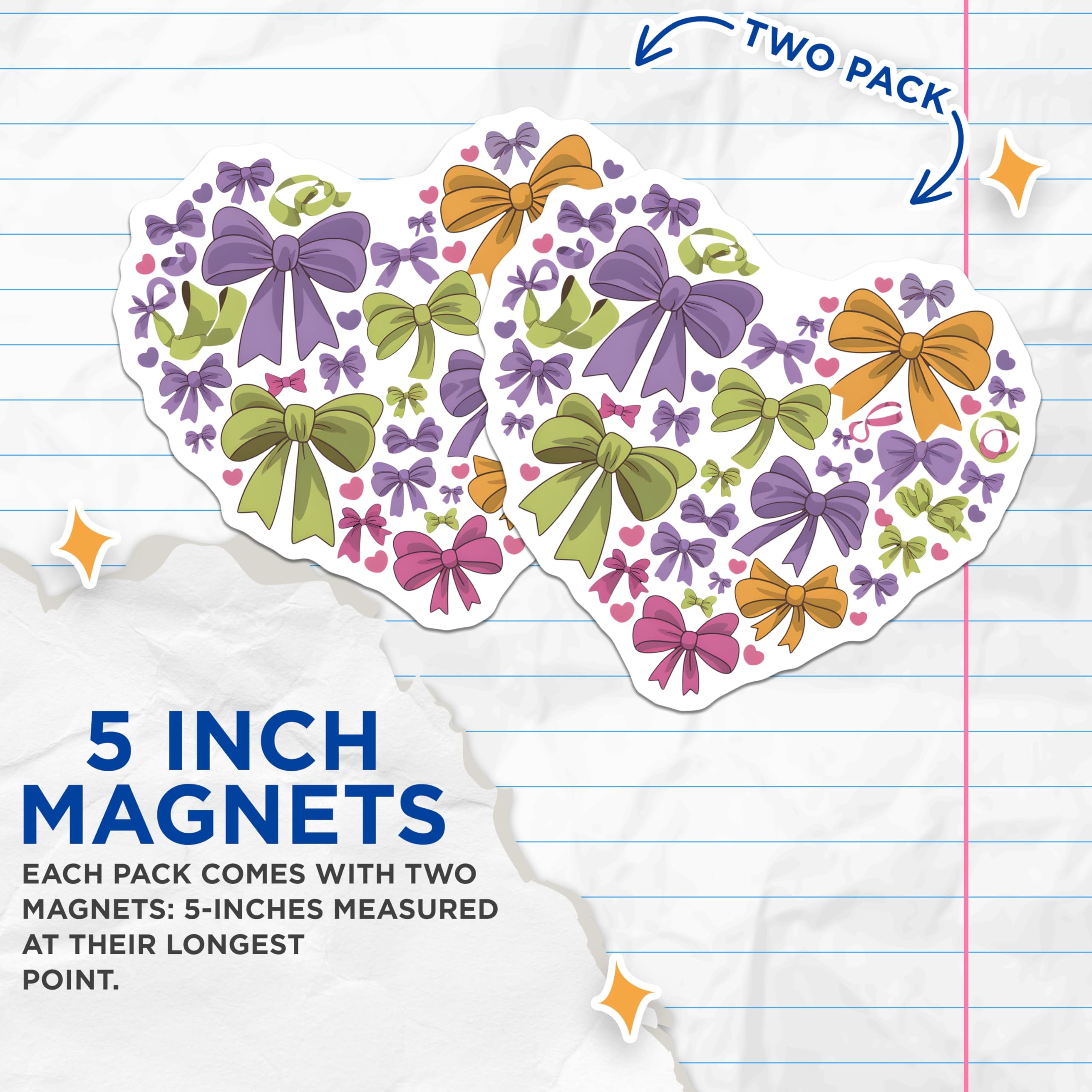 (2 Pack) Bows and Hearts Magnets - Decorative Fridge Magnets - Cute Office Decor - 5" On Longest Side - Premium Magnet - for Cars, Refrigerators, Toolboxes, Lockers - Made in USA - MAG14576