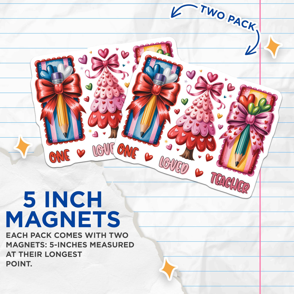(2 Pack) Teacher Appreciation Magnets - One Loved Teacher- School Decoration Magnet - 5" On Longest Side - Premium Magnet - for Cars, Refrigerators, Toolboxes, Lockers - Made in USA - MAG16570