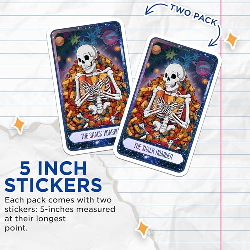 (2 Pack) The Snack Hoarder Stickers - Skeleton Design - Fun Food Lover Decals - 5" On Longest Side - Sticks to Smooth Flat Surfaces - Made in USA - BMCS9985