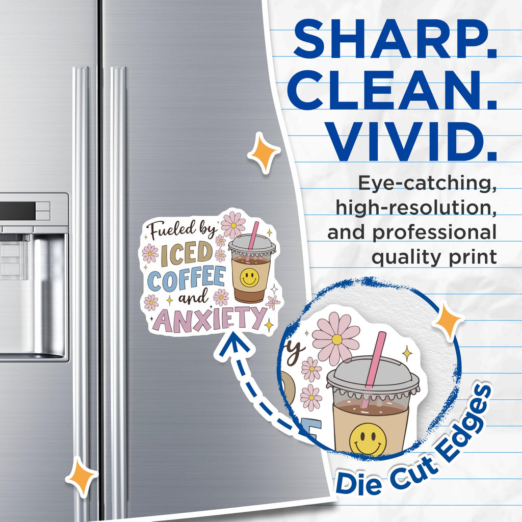(2 Pack) Fueled By Iced Coffee Anxiety Magnets - Funny Coffee Lover Decor - Daily Mood Refrigerator Locker Magnets - 5 Inches On Longest Side - Thick Durable Magnet - Made in USA - MAG23024