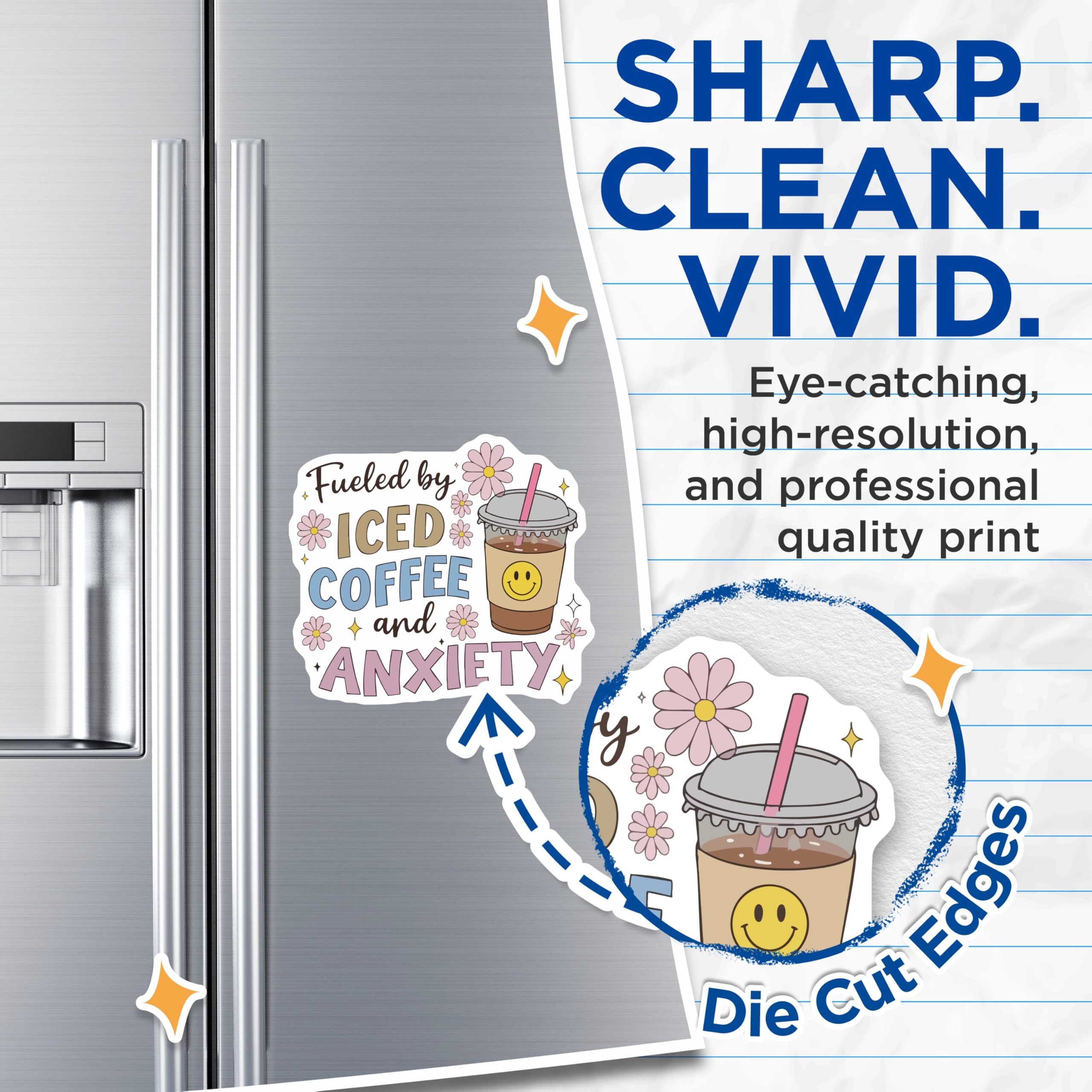 (2 Pack) Fueled By Iced Coffee Anxiety Magnets - Funny Coffee Lover Decor - Daily Mood Refrigerator Locker Magnets - 5 Inches On Longest Side - Thick Durable Magnet - Made in USA - MAG23024