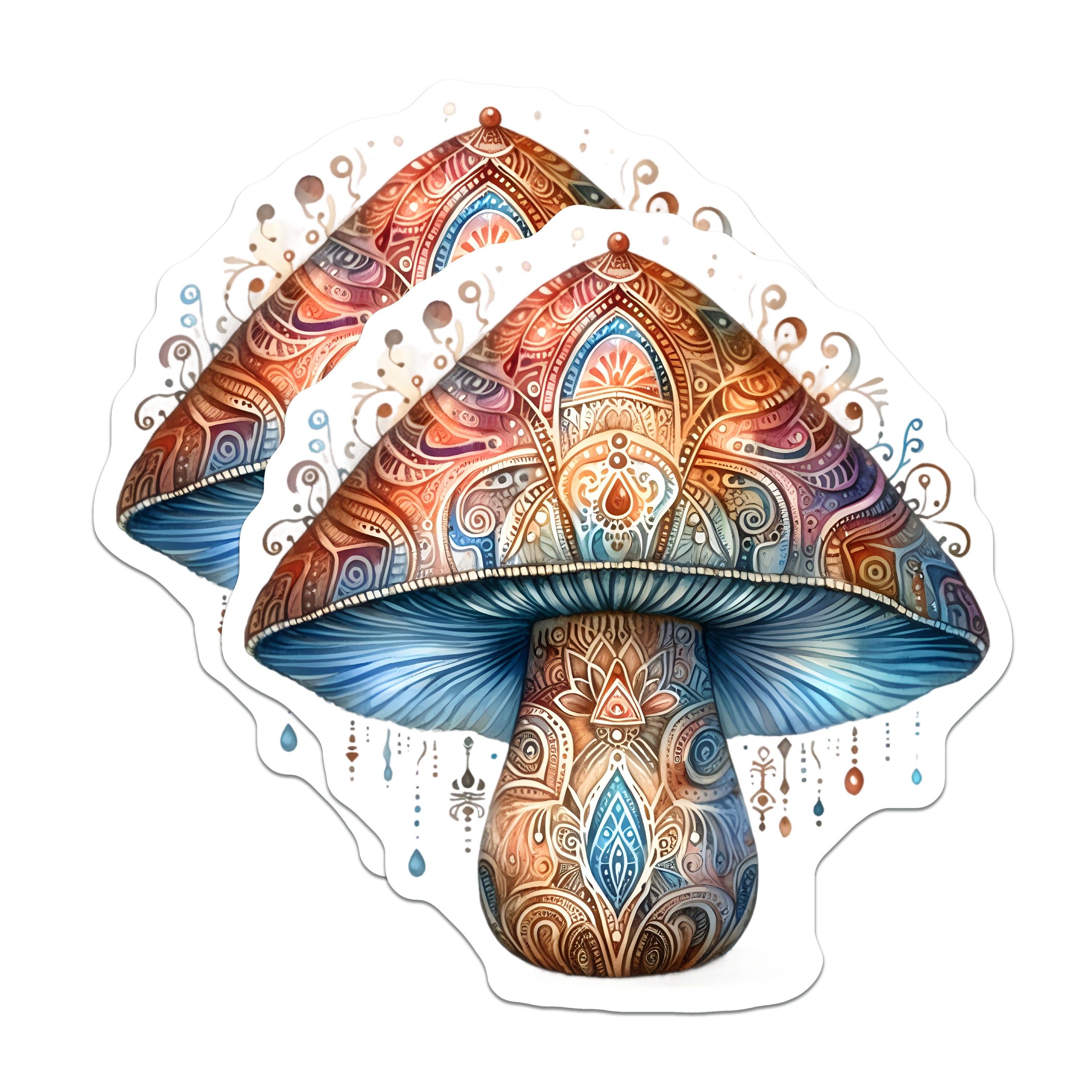 (2 Pack) Ornate Mushroom Magnets - Boho Decor Kitchen Accessories - Spiritual Fungi Fridge Art - Hippie Home Accent - 5 Inches On Longest Side - Thick Durable Magnet - Made in USA - MAG38966