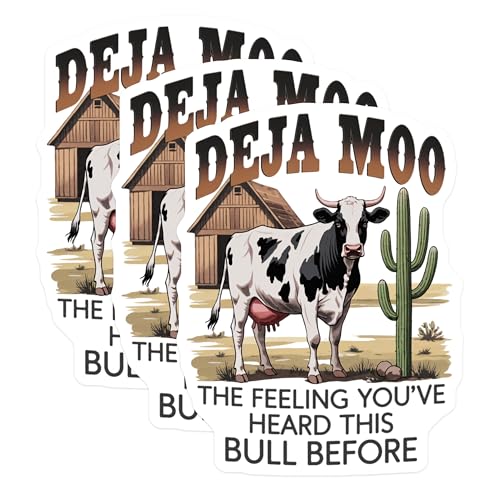 (3 Pack) Deja Moo Decals - Funny Cow Saying - Sarcastic Humor Sticker - 3 Inches On Longest Side - Easy Peel & Apply - Made in USA - 3MCS8347