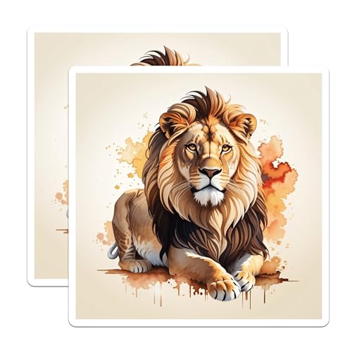 (2 Pack) Lion Stickers - Animal Art Decals - 5" On Longest Side - Sticks to Smooth Flat Surfaces - Made in USA - BMCS8693 - BMCS8693