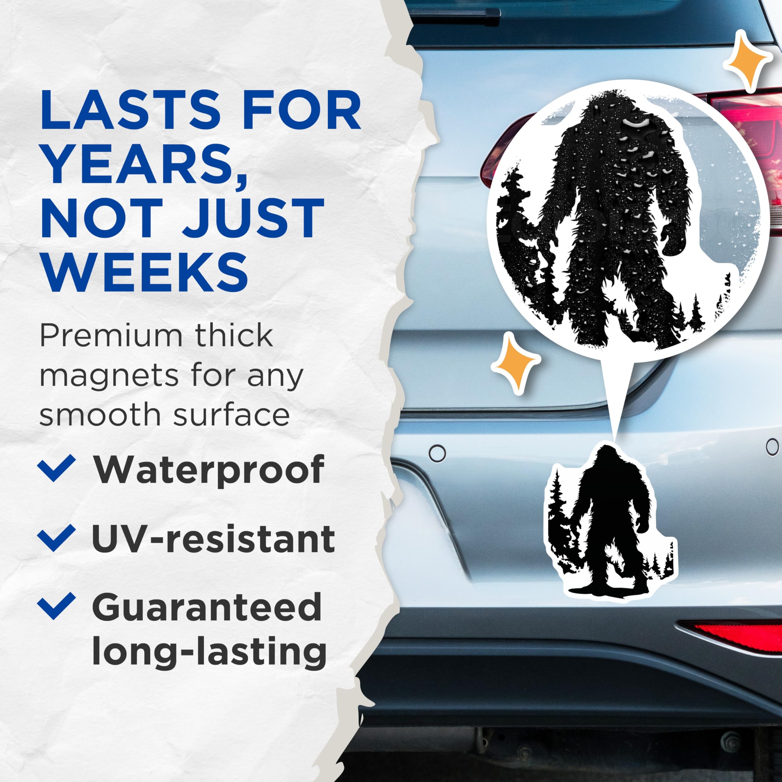 (2 Pack) Bigfoot Magnets - Sasquatch Forest Creature - Cryptid Legend Decor - Outdoor Adventure - 5 Inches On Longest Side - Thick Durable Magnet - Made in USA - MAG22354