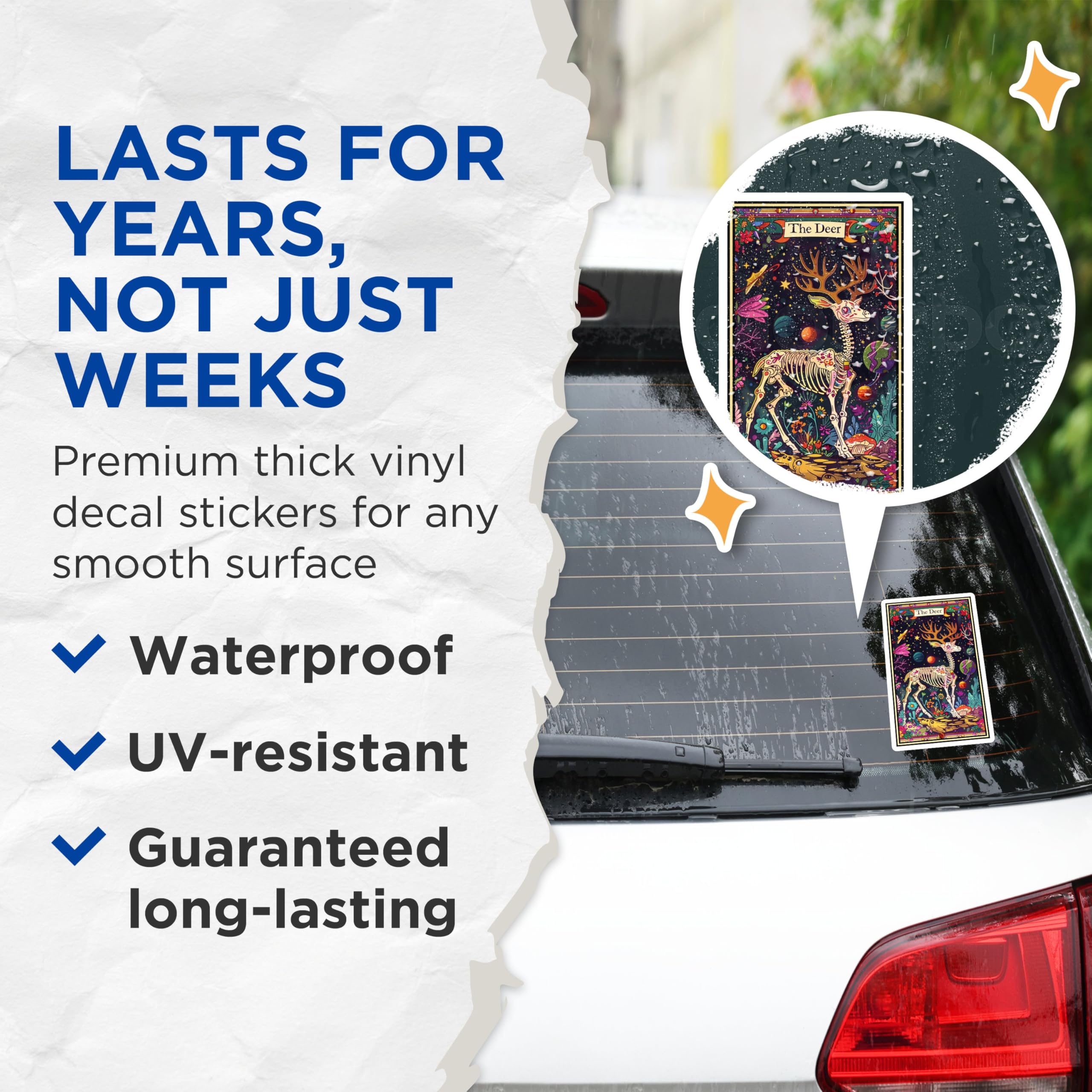 (2 Pack) The Deer Skeleton Stickers - Colorful Animal Artwork Stickers - Vibrant Cosmic Design Stickers - 5" On Longest Side - Sticks to Smooth Flat Surfaces - Made in USA - BMCS3654