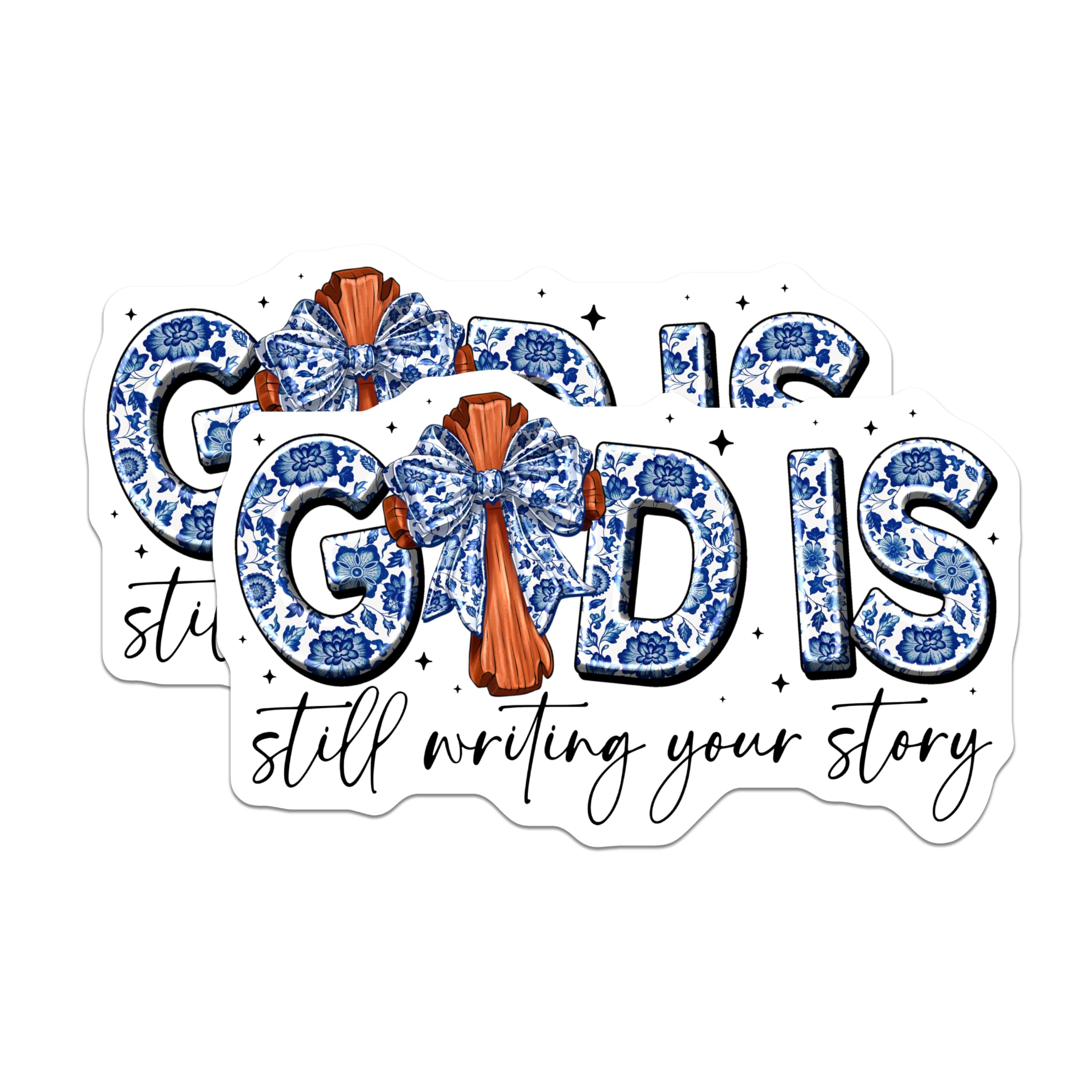 (2 Pack) God is Still Writing Your Story Magnets - Blue Chinoiserie Floral Cross Design - Christian Inspirational Home Decor - 5 Inches On Longest Side - Thick Durable Magnet - Made in USA - MAG24641