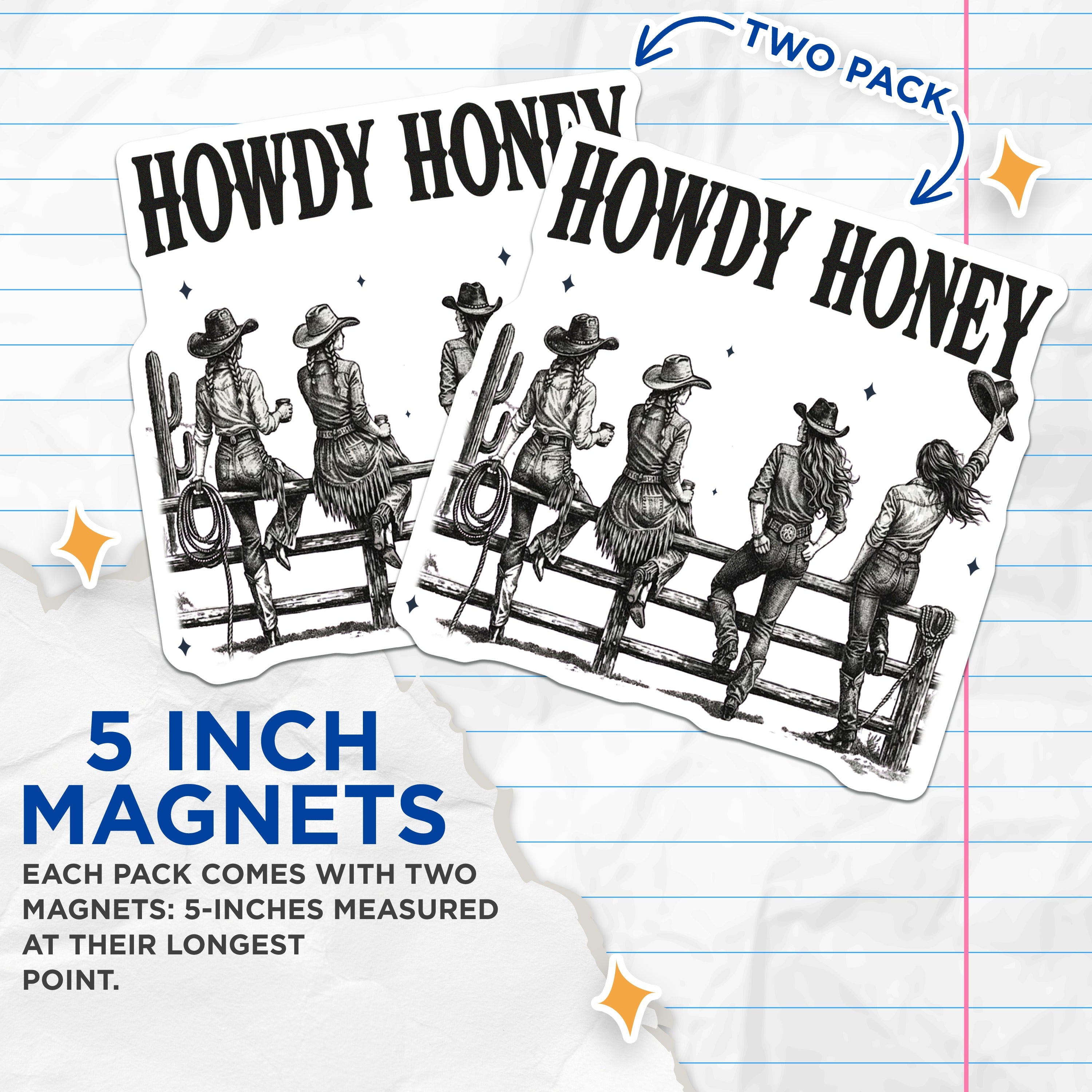 (2 Pack) Howdy Honey Cowgirl Magnets - Western Aesthetic Decor - Country Bachelorette Party Favors - 5 Inches On Longest Side - Thick Durable Magnet - Made in USA - MAG38934