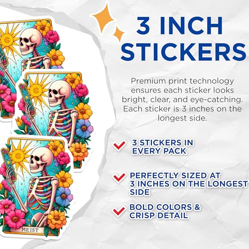 (3 Pack) Skeleton Decals - Colorful Anatomy - Floral Skull Laptop Decal - 3 Inches On Longest Side - Easy Peel & Apply - Made in USA - 3MCS8210