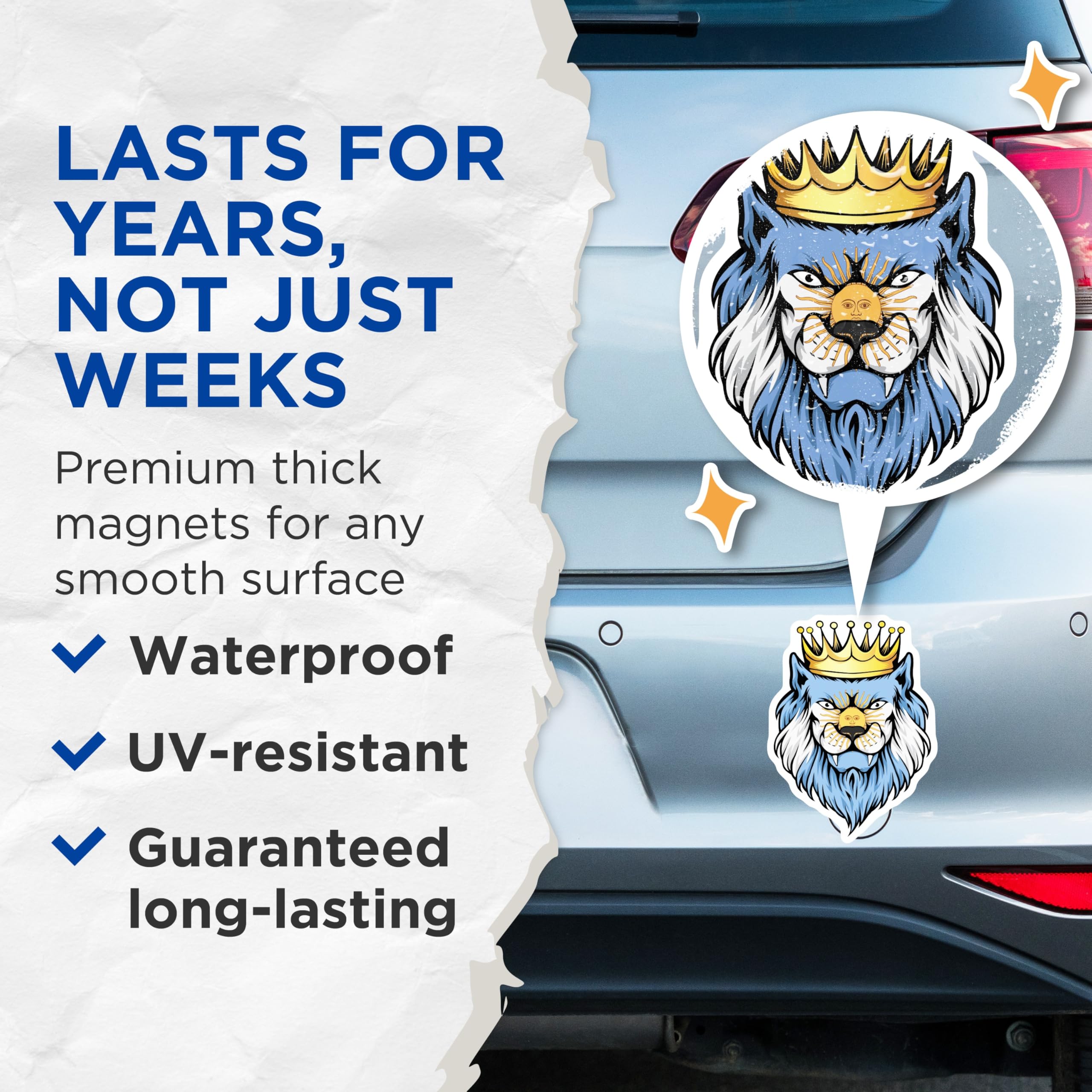 (2 Pack) Argentina Lion Magnets - Crowned Sun Face - Argentine Pride Novelty - 5" On Longest Side - Premium Magnet - for Cars, Refrigerators, Toolboxes, Lockers - Made in USA - MAG18640