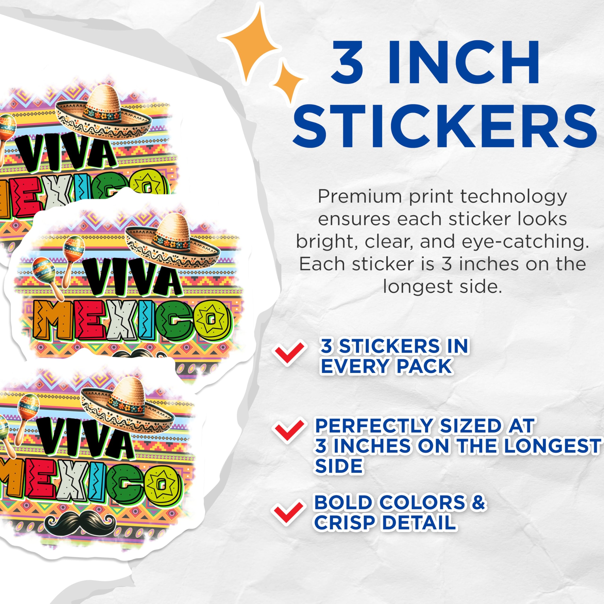(3 Pack) Viva Mexico Decals - Mexican Pride - Cinco De Mayo Decorations - 3 Inches On Longest Side - Easy Peel & Apply - Made in USA - 3MCS6981