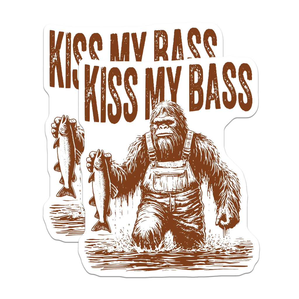 (2 Pack) Kiss My Bass Magnets - Funny Bigfoot Fishing Angler Humor - Sasquatch Outdoors Decor - Refrigerator Lodge Fun - 5 Inches On Longest Side - Thick Durable Magnet - Made in USA - MAG20342