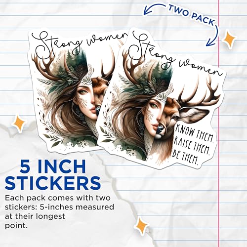 (2 Pack) Strong Women Stickers - Inspirational Quote - Empowerment Art - 5" On Longest Side - Sticks to Smooth Flat Surfaces - Made in USA - BMCS9230 - Feminist Sticker