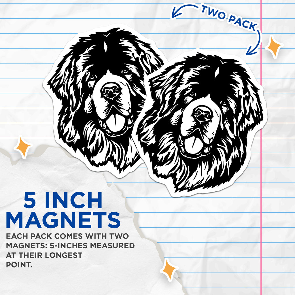(2 Pack) Newfoundland Dog Magnets - Newfie Lover Decor - Pet Parent Kitchen Accessories - Animal Art - 5 Inches On Longest Side - Thick Durable Magnet - Made in USA - MAG37805