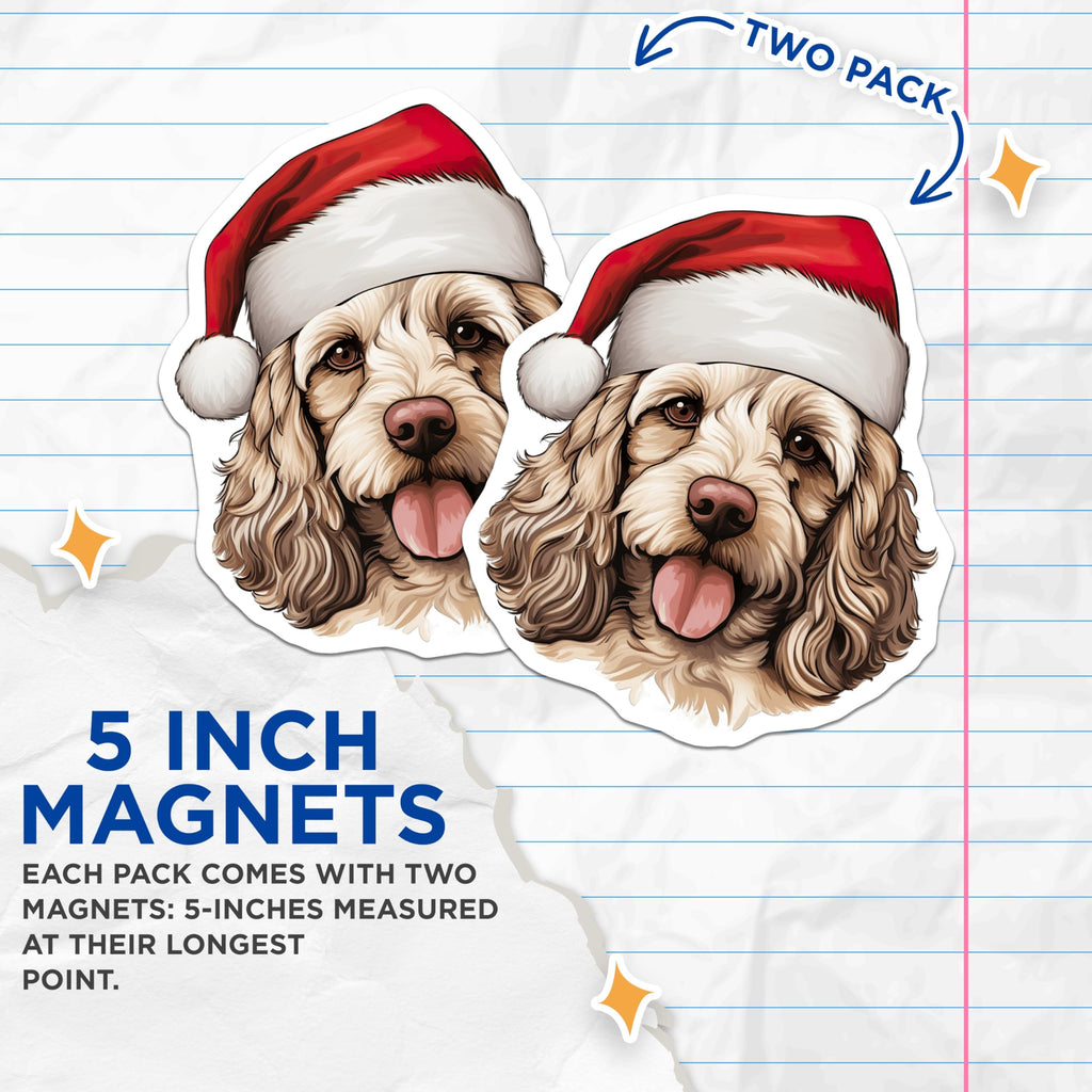 (2 Pack) Christmas Cocker Spaniel Magnets - Santa Dog Holiday Decor - Pet Lover Refrigerator Accessory - 5 Inches On Longest Side - Thick Durable Magnet - Made in USA - MAG29326