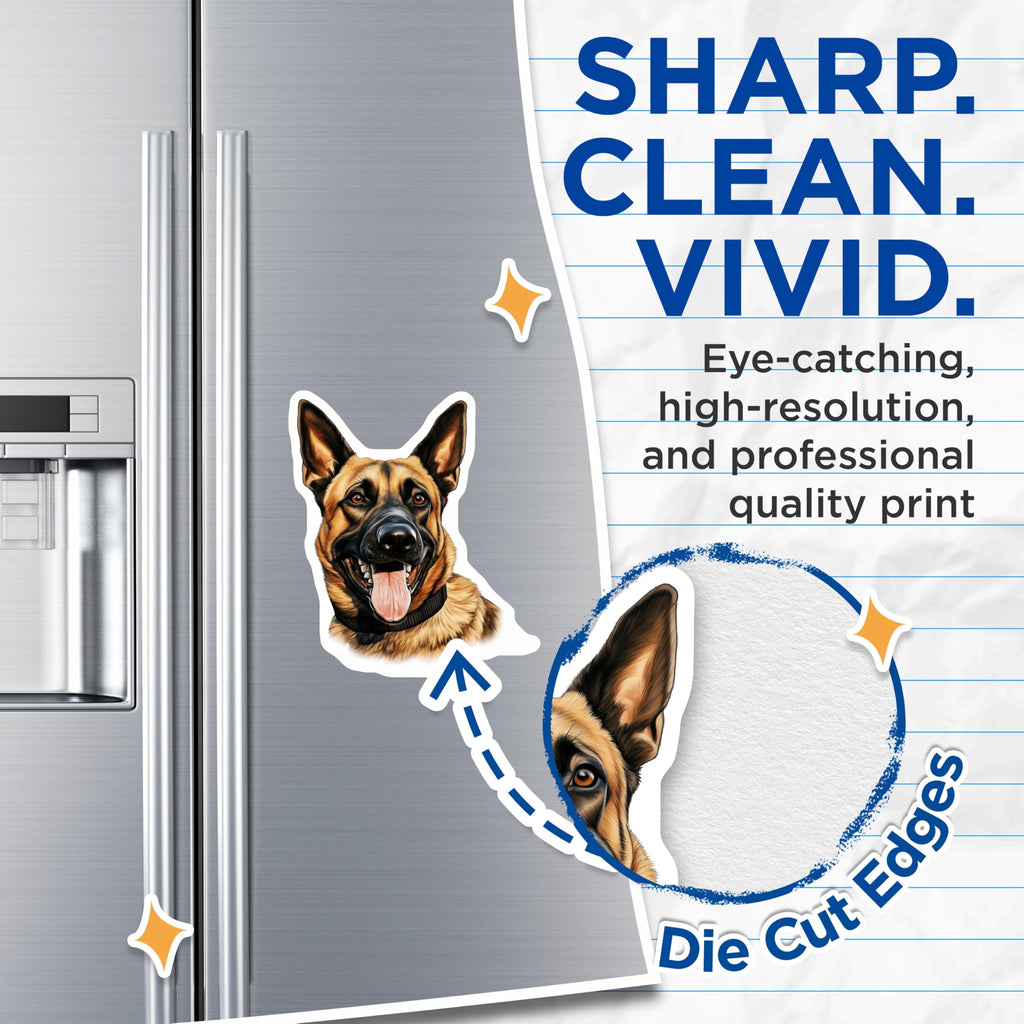 (2 Pack) German Shepherd Magnets - Smiling Dog Portrait - Pet Owner Refrigerator - 5 Inches On Longest Side - Thick Durable Magnet - Made in USA - MAG27917