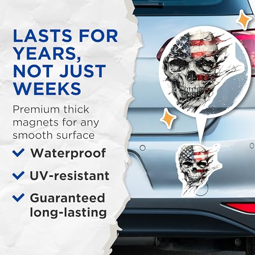 (2 Pack) Skull Magnets Magnets - Patriotic Skull Decor - 5" On Longest Side - Made in USA - Sticks to Refrigerators & Metal Surfaces - MAG9215