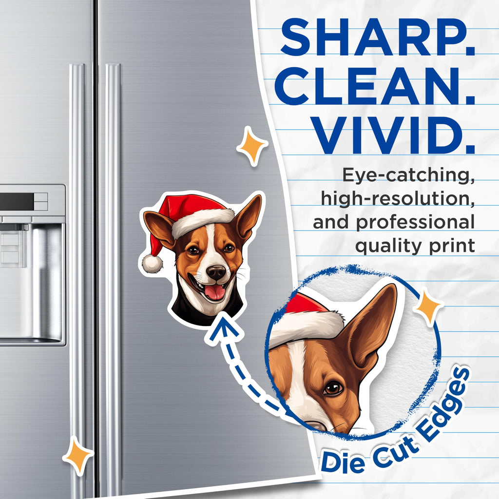 (2 Pack) Christmas Dog Magnets - Santa Hat Dog Decor - Holiday Kitchen Fridge Magnets - 5 Inches On Longest Side - Thick Durable Magnet - Made in USA - MAG26505