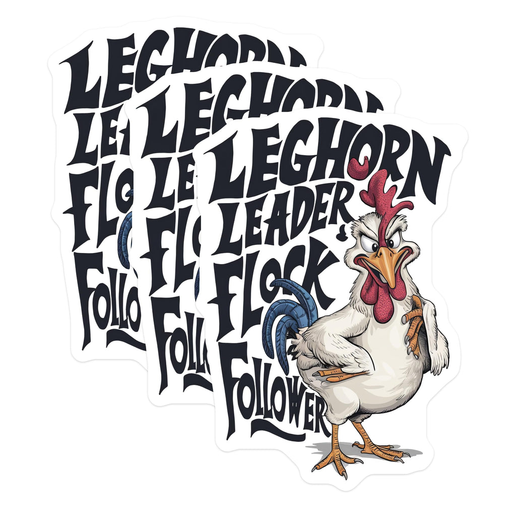 (3 Pack) Leghorn Leader Decals - Flock Follower - Angry Chicken - 3 Inches On Longest Side - Easy Peel & Apply - Made in USA - 3MCS2896