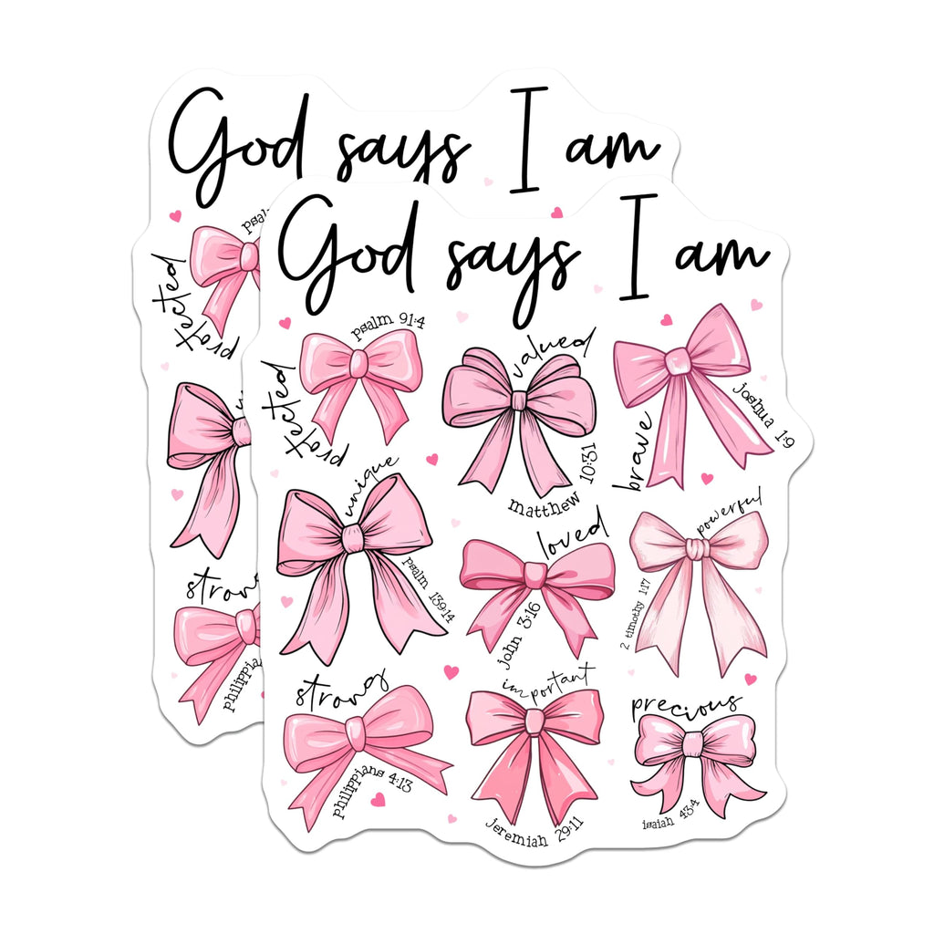 (2 Pack) God Says I Am Affirmation Magnets - Christian Faith Encouragement Decor - Inspirational Pink Bow Bible Verse Art - 5 Inches On Longest Side - Thick Durable Magnet - Made in USA - MAG24988