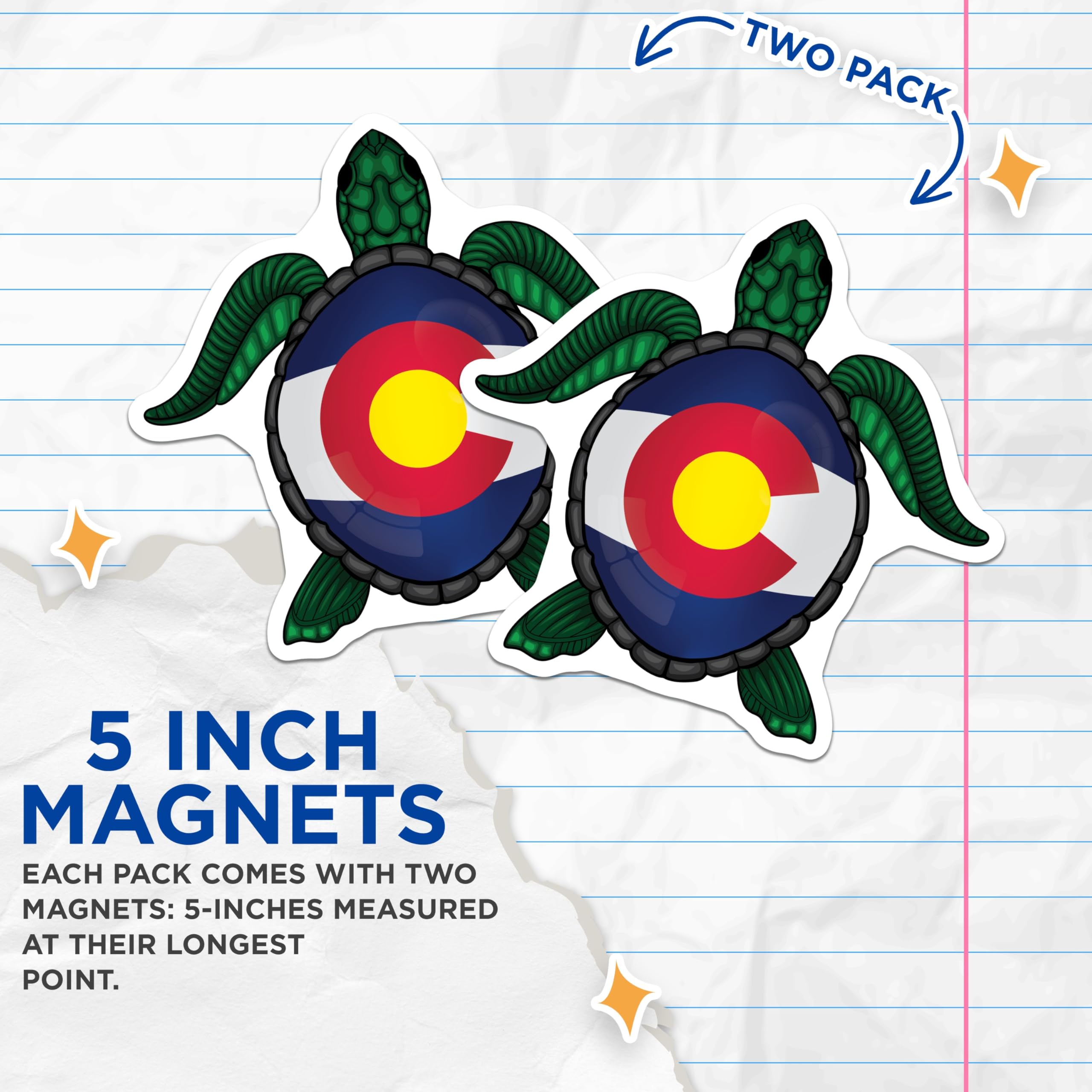 (2 Pack) Colorado Flag Sea Turtle Design Magnets - State Identity Pride Emblem - Refrigerator Locker Display Magnet - 5 Inches On Longest Side - Thick Durable Magnet - Made in USA - MAG19104
