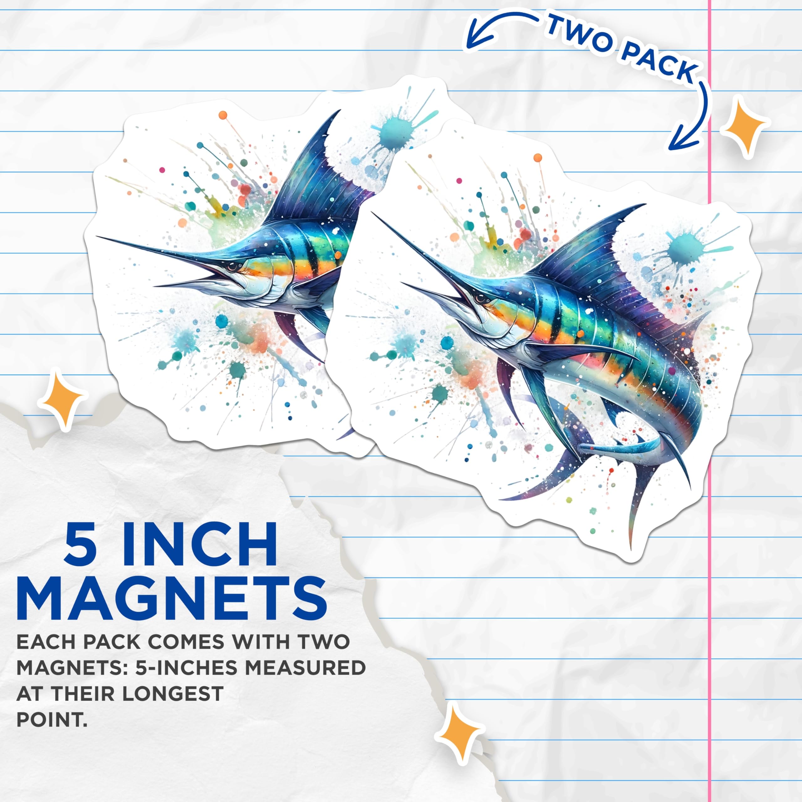 (2 Pack) Marlin Fish Magnets - Ocean Decor - Fishing Enthusiast Art - 5" On Longest Side - Premium Magnet - for Cars, Refrigerators, Toolboxes, Lockers - Made in USA - MAG14800