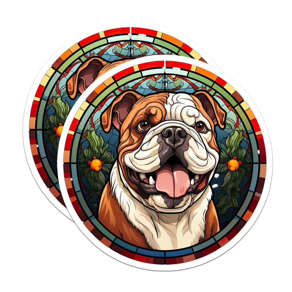 (2 Pack) Bulldog Stained Glass Magnets - Dog Lover Decor - Pet Portrait Art - Cute Puppy Fridge Accessory - 5 Inches On Longest Side - Thick Durable Magnet - Made in USA - MAG25035