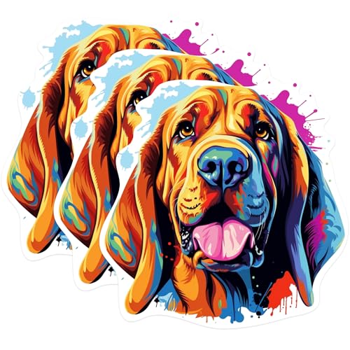 (3 Pack) Bloodhound Dog Decals - Colorful Pet Portrait Stickers - Laptop Dog Breed Decals - 3 Inches On Longest Side - Easy Peel & Apply - Made in USA - 3MCS0656