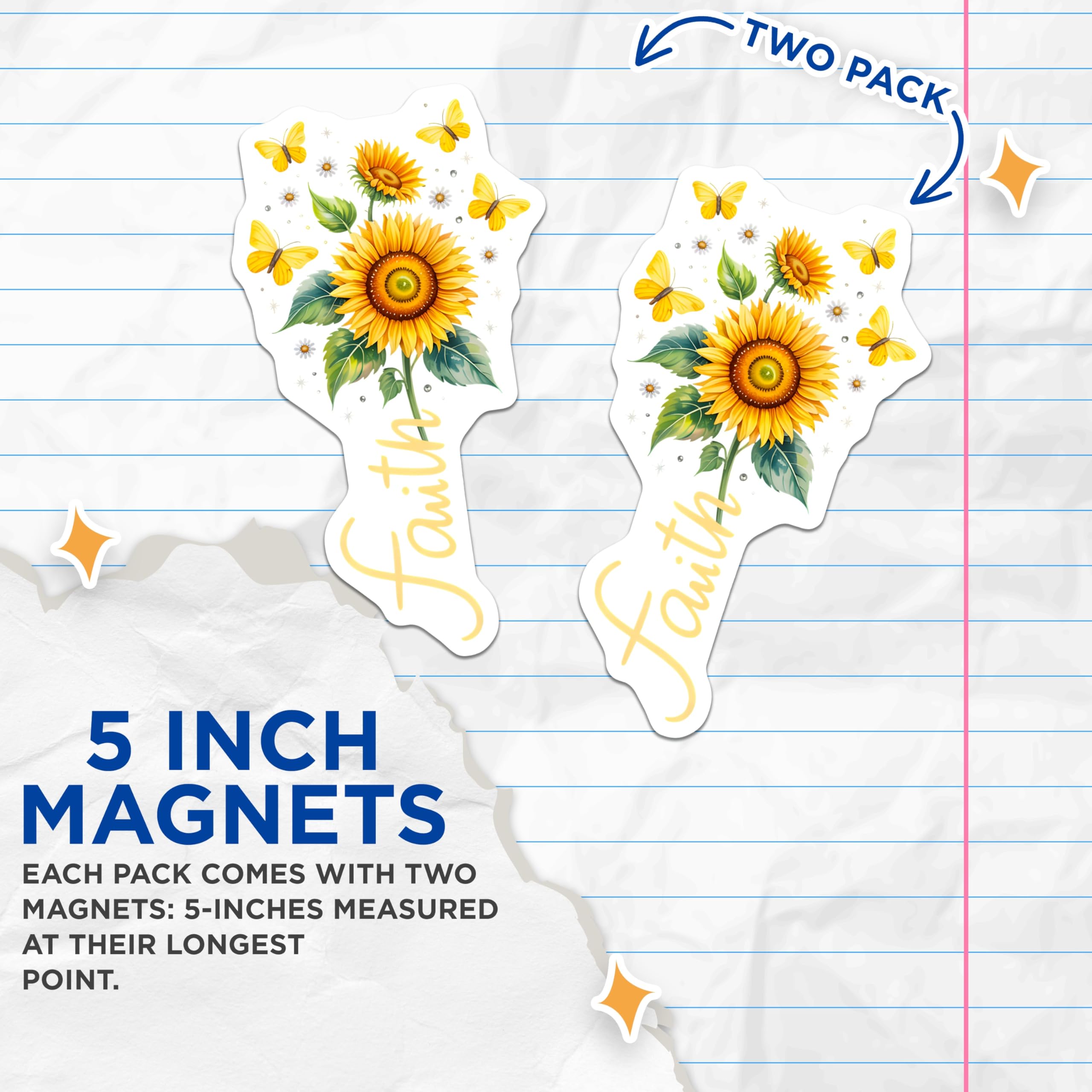 (2 Pack) Sunflower Faith Magnets - Christian Fridge Decor - Inspirational Kitchen Magnet - Spiritual Affirmation Decor - 5 Inches On Longest Side - Thick Durable Magnet - Made in USA - MAG29761