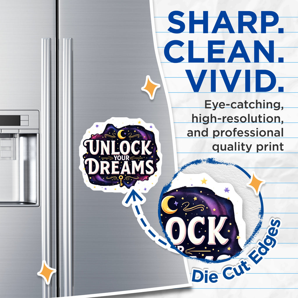 (2 Pack) Unlock Your Dreams Magnets - Inspirational Galaxy Celestial - Motivational Key Moon Design - 5 Inches On Longest Side - Thick Durable Magnet - Made in USA - MAG38872