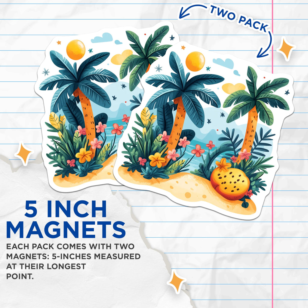 (2 Pack) Tropical Paradise Magnets - Palm Tree Beach Art - Summer Vacation Decor - 5 Inches On Longest Side - Thick Durable Magnet - Made in USA - MAG23663
