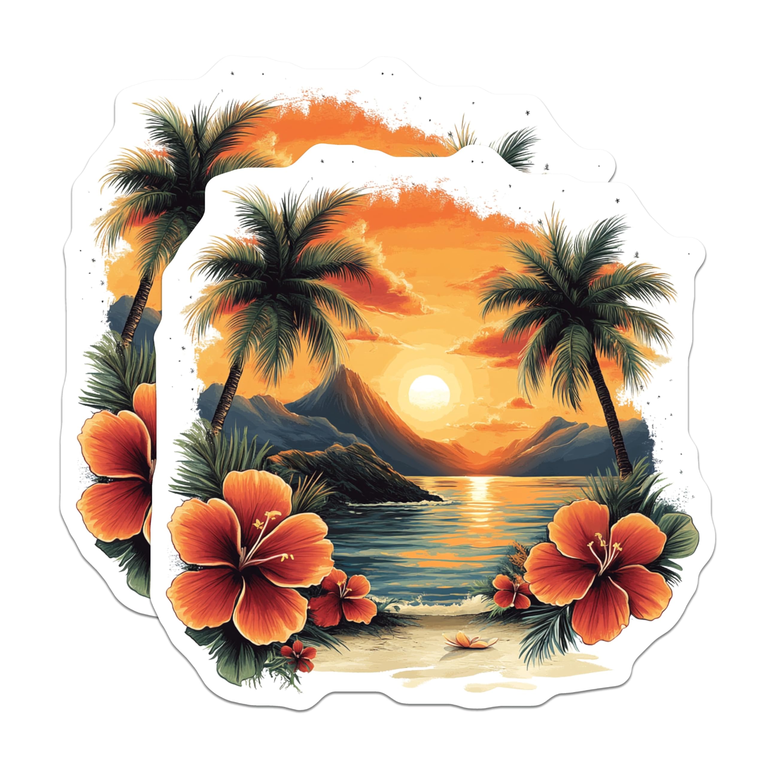 (2 Pack) Tropical Sunset Magnets - Hawaii Beach Scene - Island Vibe Decor - Aloha Souvenir Collectible - 5 Inches On Longest Side - Thick Durable Magnet - Made in USA - MAG25836