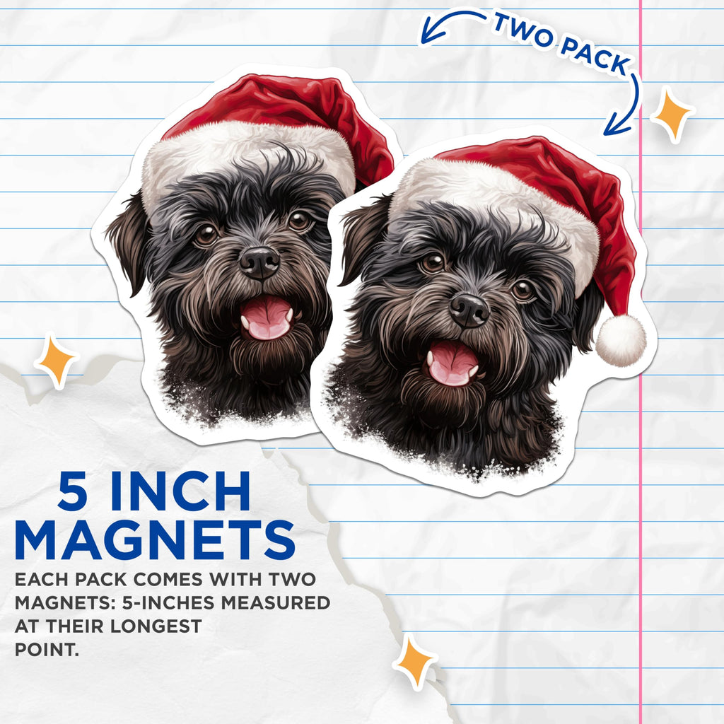 (2 Pack) Santa Hat Dog Magnets - Brussels Griffon Christmas Decor - Festive Pet Refrigerator Accessories - 5 Inches On Longest Side - Thick Durable Magnet - Made in USA - MAG23552