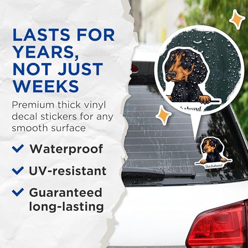 (2 Pack) Dachshund Cute Dog Stickers - Pet Lover Dog Breed Stickers - Adorable Black and Brown Dog Stickers - 5" On Longest Side - Sticks to Smooth Flat Surfaces - Made in USA - BMCS4227