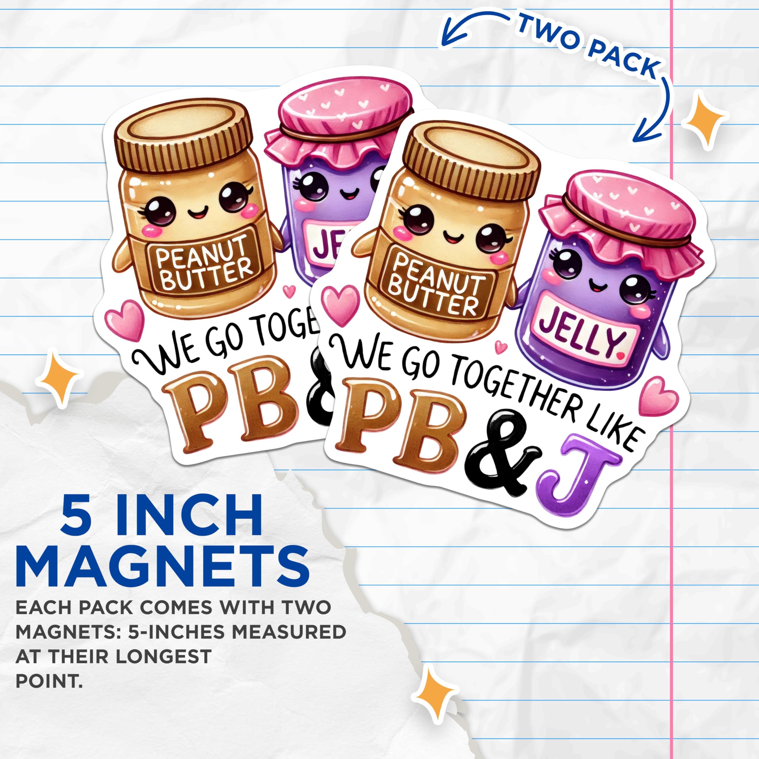 (2 Pack) Cute Foodie Magnets - Peanut Butter and Jelly Magnets - Fun Kitchen Decor Magnets - 5" On Longest Side - for Cars, Refrigerators, Toolboxes, Lockers - Made in USA MAG3543
