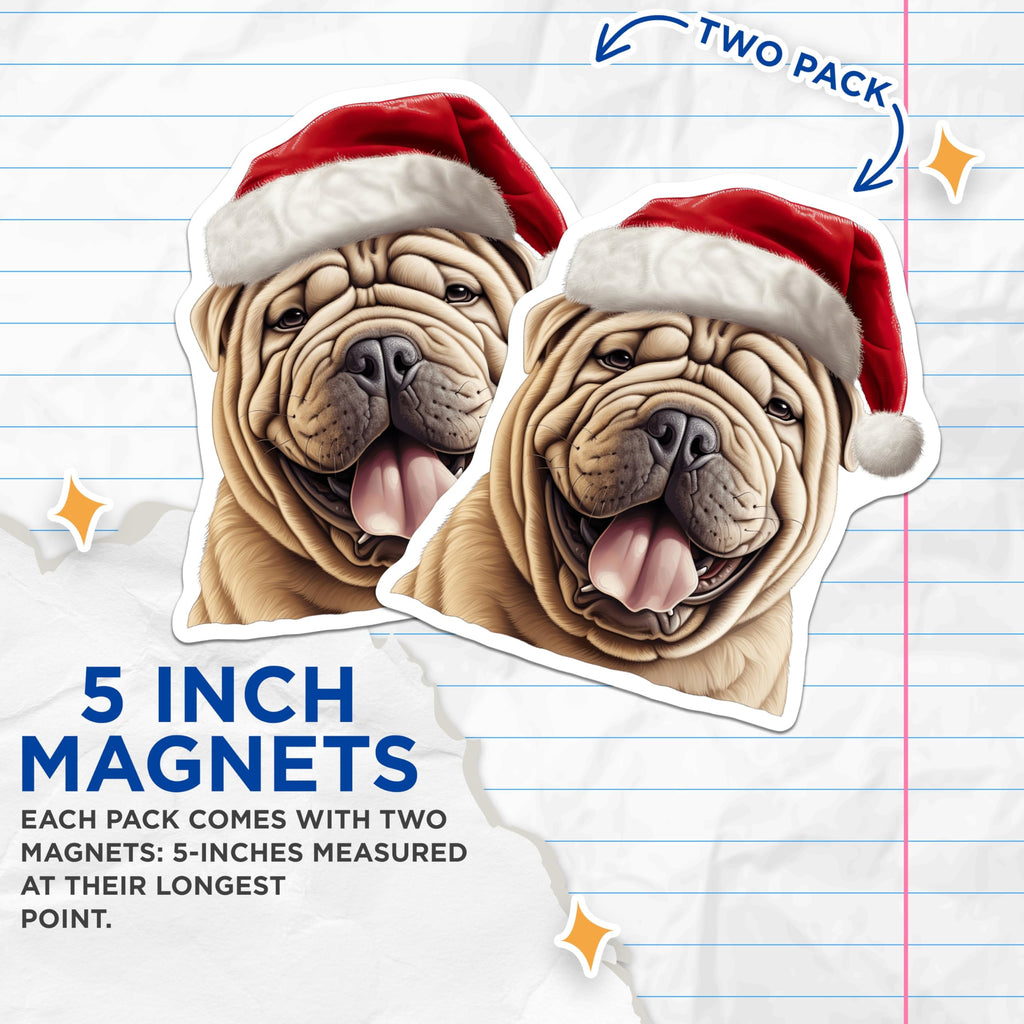 (2 Pack) Shar Pei Christmas Magnets - Funny Dog Holiday Decor - Pet Lover Stocking Stuffer - 5 Inches On Longest Side - Thick Durable Magnet - Made in USA - MAG27848