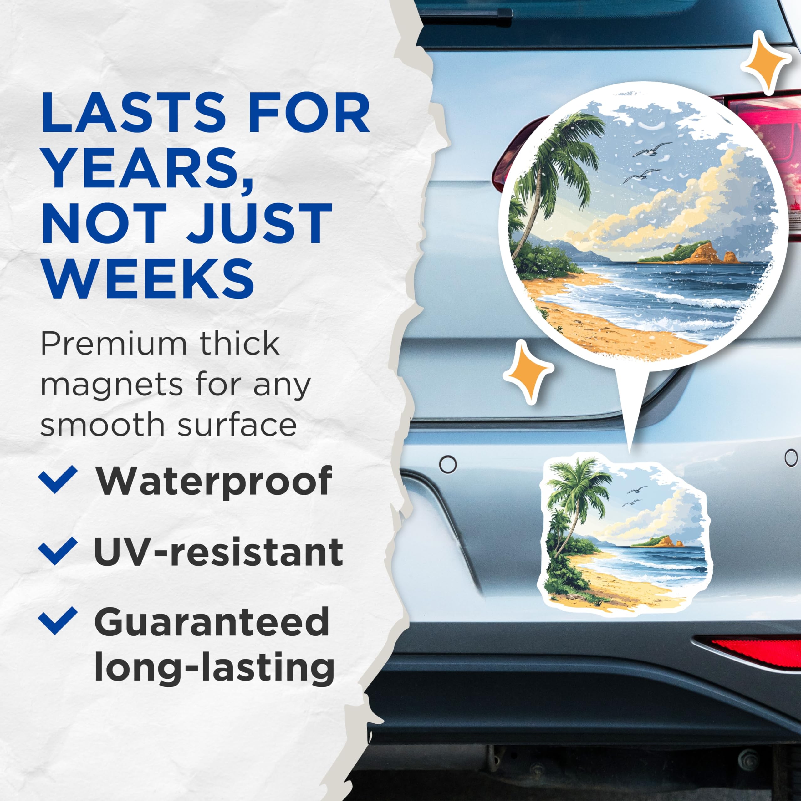 (2 Pack) Tropical Beach Magnets - Ocean Waves Decor - Palm Tree Island Art - 5 Inches On Longest Side - Thick Durable Magnet - Made in USA - MAG24760