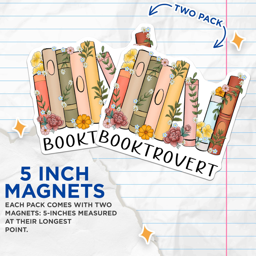 (2 Pack) Booktrovert Magnets - Floral Bookshelf - Reader Home Decor - 5" On Longest Side - Premium Magnet - for Cars, Refrigerators, Toolboxes, Lockers - Made in USA - MAG15474
