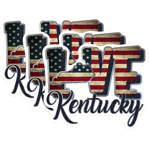 (3 Pack) Kentucky Love Decals - USA Flag - State Pride - 3 Inches On Longest Side - Easy Peel & Apply - Made in USA - 3MCS0308