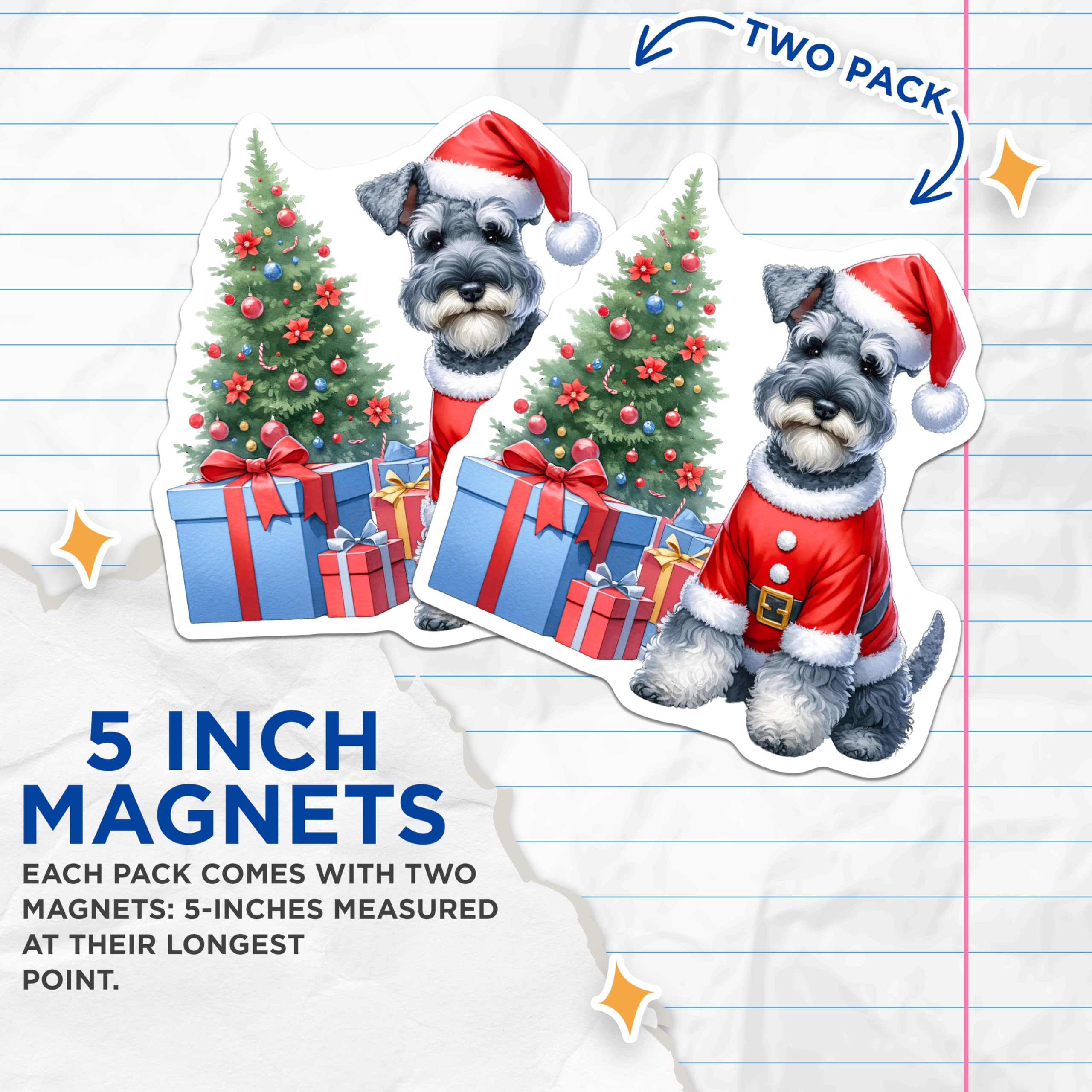 (2 Pack) Christmas Schnauzer Dog Magnets - Santa Claus Puppy - Holiday Pet Decoration - 5 Inches On Longest Side - Thick Durable Magnet - Made in USA - MAG29329