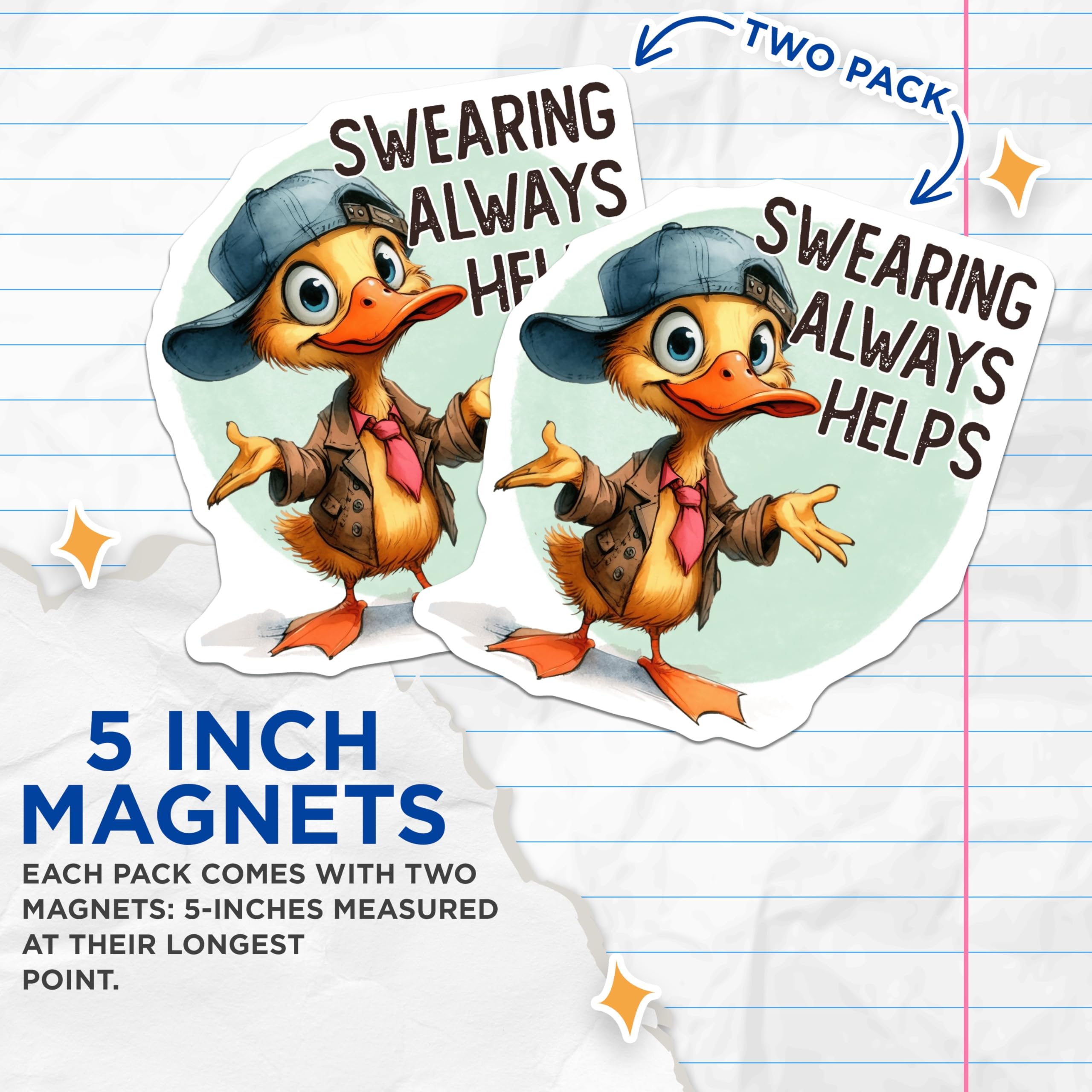 (2 Pack) Funny Duck Magnets - Swearing Helps - Cute Animal Refrigerator Magnets - 5" On Longest Side - Premium Magnet - for Cars, Refrigerators, Toolboxes, Lockers - Made in USA - MAG15258