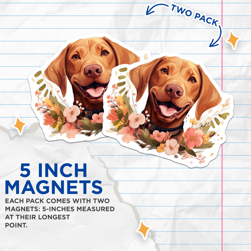 (2 Pack) Vizsla Dog Magnets - Floral Pet Art - Dog Lover Fridge Decor - 5 Inches On Longest Side - Thick Durable Magnet - Made in USA - MAG26102