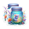 (2 Pack) Cute Mouse in Jar Stickers - Fantasy Animal Art Decal - Whimsical Flower Jar Illustration - 5" On Longest Side - Sticks to Smooth Flat Surfaces - Made in USA - BMCS9367