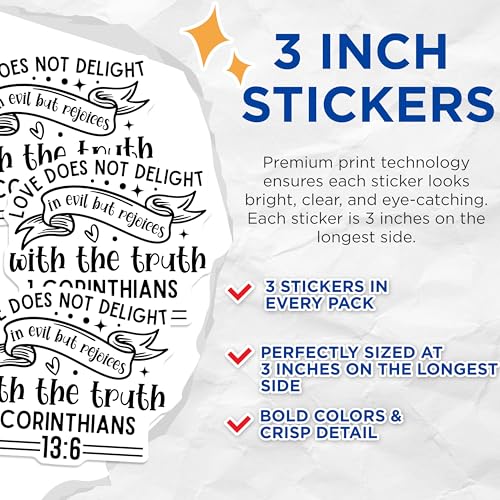 (3 Pack) Corinthians Decals - Christian Verse - Religious Laptop Decals - 3 Inches On Longest Side - Easy Peel & Apply - Made in USA - 3MCS2632