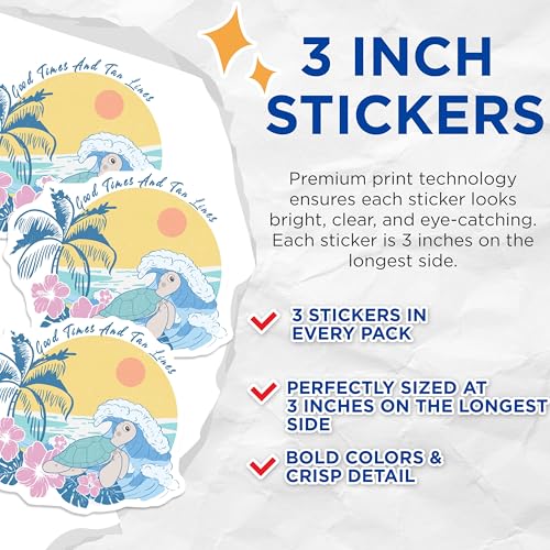 (3 Pack) Turtle Decals - Beach Theme Decal - Tropical Laptop Decal- 3 Inches On Longest Side - Easy Peel & Apply - Made in USA - 3MCS5933