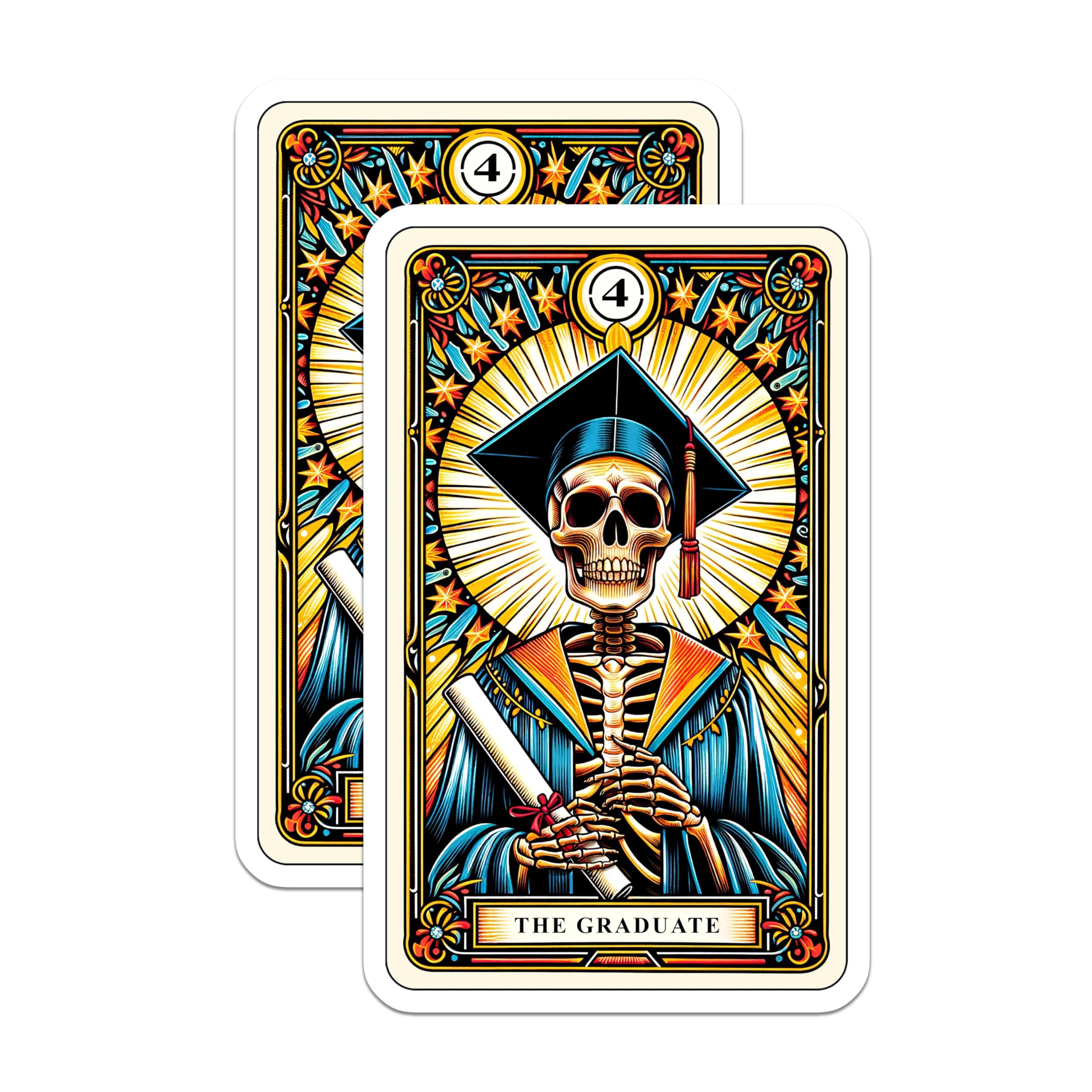 (2 Pack) Skeleton Graduate Magnets - Tarot Card Art - Academic Celebration Decor - 5 Inches On Longest Side - Thick Durable Magnet - Made in USA - MAG22591
