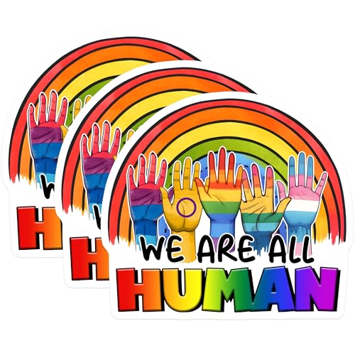 (3 Pack) Pride Month Decals - LGBT Rainbow - Human Rights Decal - 3 Inches On Longest Side - Easy Peel & Apply - Made in USA - 3MCS7033