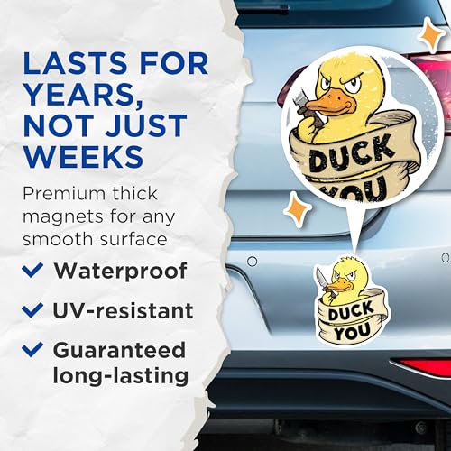 (2 Pack) Cartoon Duck Fridge Decor Magnet - 5" On Longest Side - Sticks to Smooth Flat Surfaces - Made in USA - MAG9525