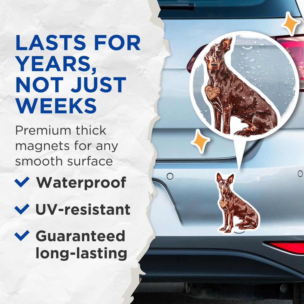 (2 Pack) Miniature Pinscher Magnets - Brown Dog Art - Heart Dog Breed Decor - 5" On Longest Side - Premium Magnet - for Cars, Refrigerators, Toolboxes, Lockers - Made in USA - MAG16619