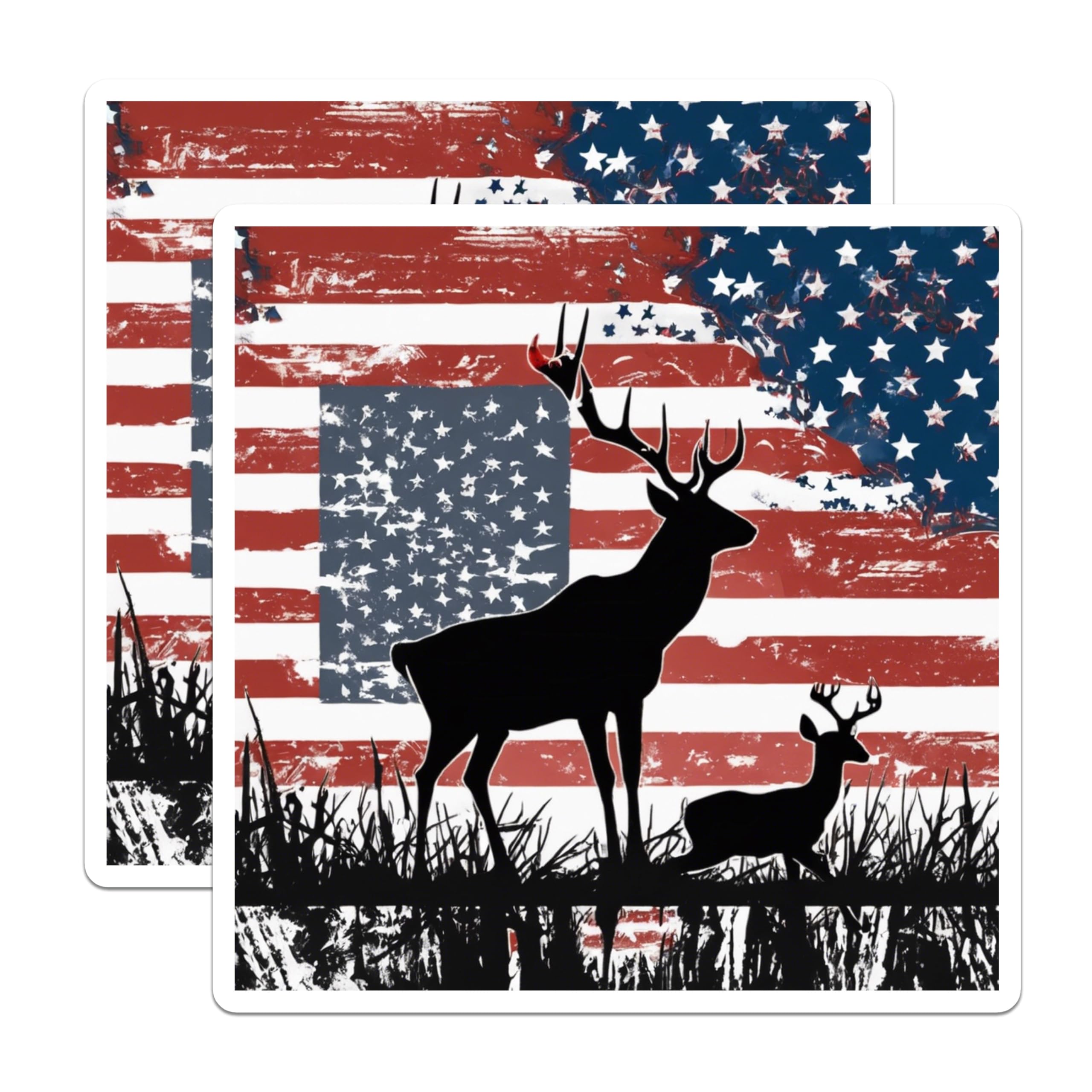 (2 Pack) American Flag Deer Magnets - Patriotic Wildlife Decor - Hunter Vehicle Magnets - Country Refrigerator Accents - 5 Inches On Longest Side - Thick Durable Magnet - Made in USA - MAG20002